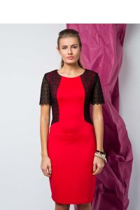 Elegancka sukienka ozdobiona koronką GR1407 Red