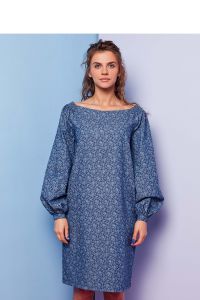 Sukienka z naturalnej tkaniny ornament GR1419 Blue
