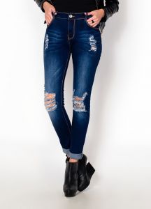 -20% SALE Rurki ciemny jeans przetarcia