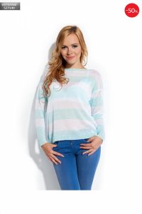 Sweter w paski z kieszonką F146 Niebieski