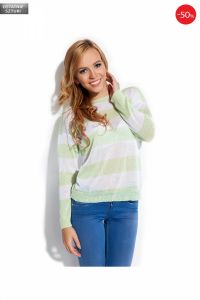 Sweter w paski z kieszonką F146 Mięta