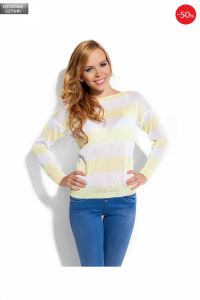 Sweter w paski z kieszonką F146 Żólty