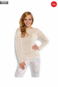 Cienki sweter z kieszonką F145 Beżowy