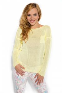 Cienki sweter z kieszonką F145 Żółty
